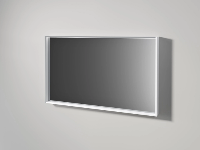 MIRROR WITH PERIMETER AND LED LIGHTING - Wall-mounted framed rectangular mirror _ Edoné by Agorà